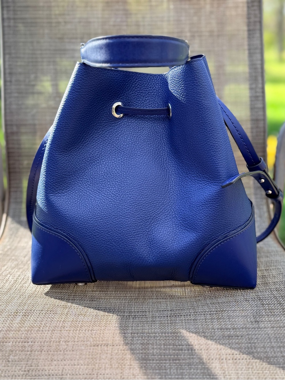 Michael Kors Royal Blue Leather Drawstring Bucket Shoulder Bag - Picture 2 of 13